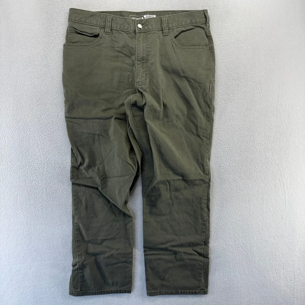 Carhartt Pants Mens 36x30 fits 34x28 Green Relaxed Fit Workwear Utility Canvas